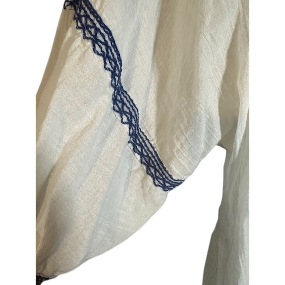 Max Studio Wide Sleeve Embroidered Cotton Boho Top Blouse White Blue Women Sm - Picture 8 of 9